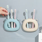 Bear-Shaped Suction Cup Toothbrush Holder, Wall-Mounted Bathroom Storage Rack—Gray