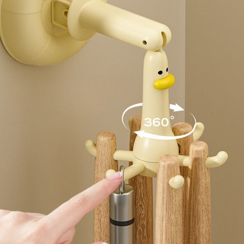Duck Suction Cup Rotatable Hook, No-Drill 6-Claw Hanger for Kitchen and Bathroom—Yellow