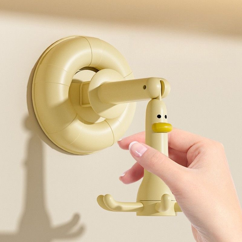 Duck Suction Cup Rotatable Hook, No-Drill 6-Claw Hanger for Kitchen and Bathroom—Yellow
