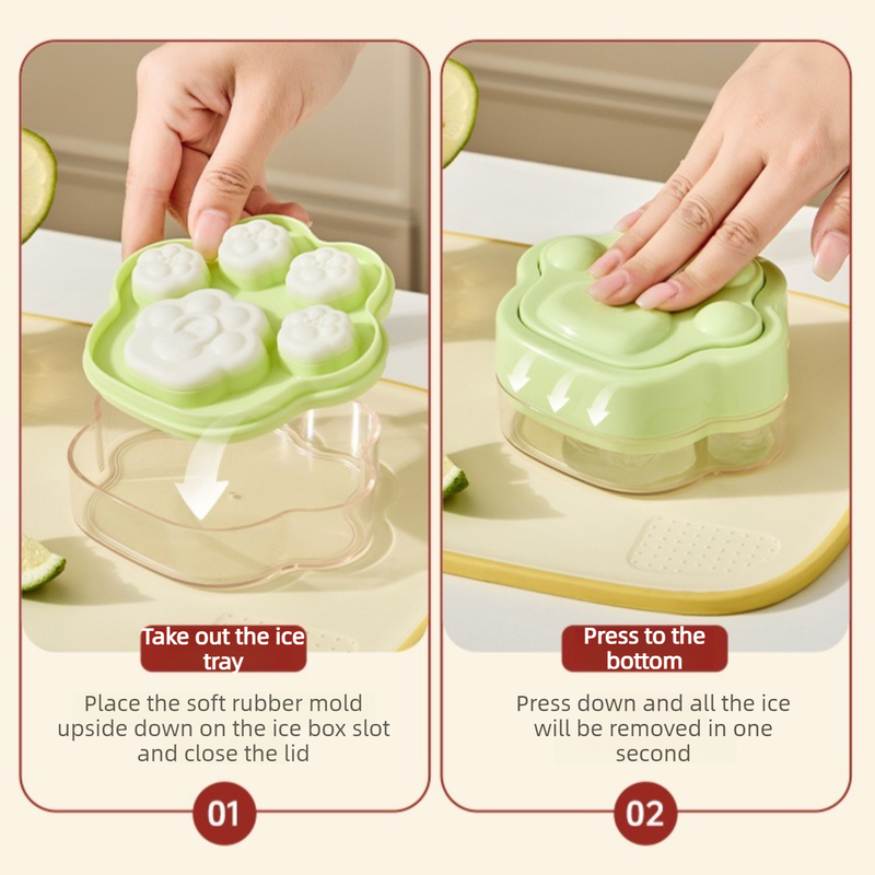 Ice Cube Tray Easy-Release Ice Maker Mold with Lid, Cat Paw Shape—Yellow