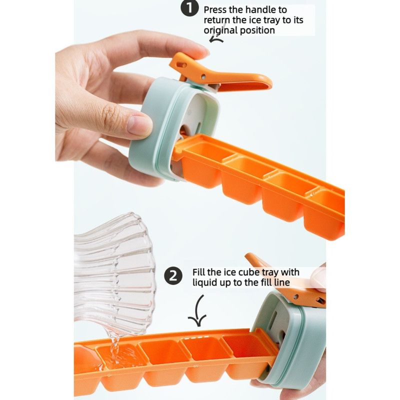One-Hand Press Ice Tray 6-Grid Food-Grade Ice Cube Maker Storage Box—Orange