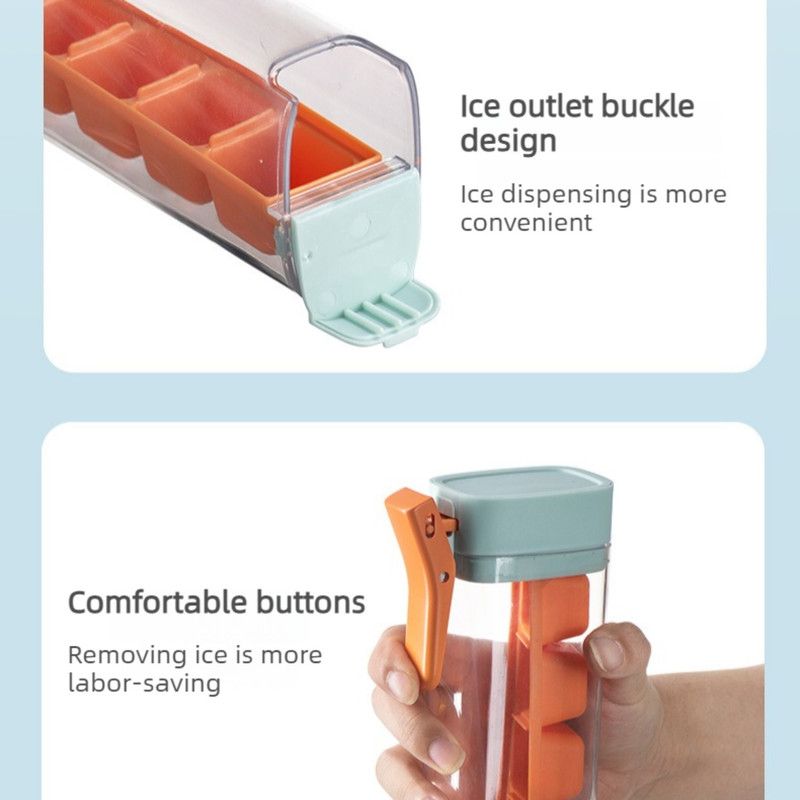 One-Hand Press Ice Tray 6-Grid Food-Grade Ice Cube Maker Storage Box—Orange