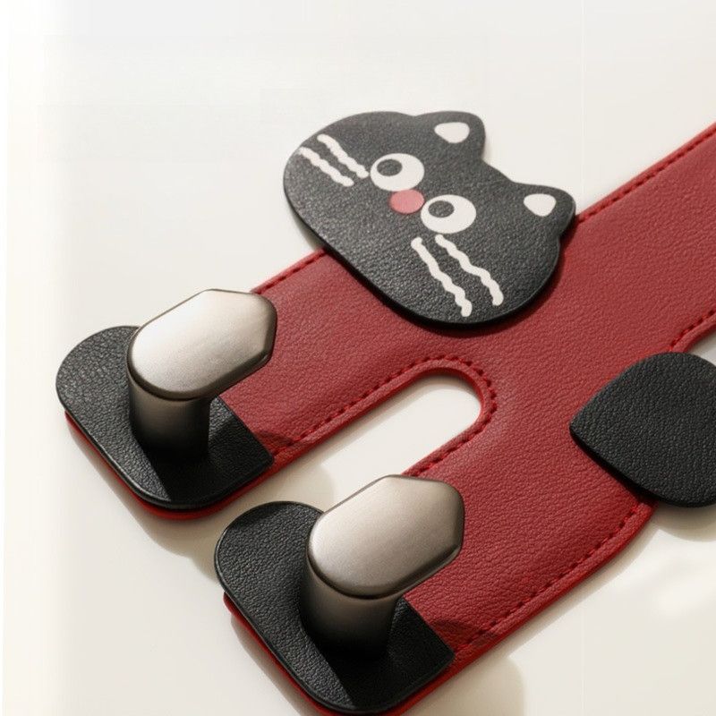 Cartoon Leather Car Seat Back Dual Hook 2-in-1 Car Hanger & Phone Holder—Red