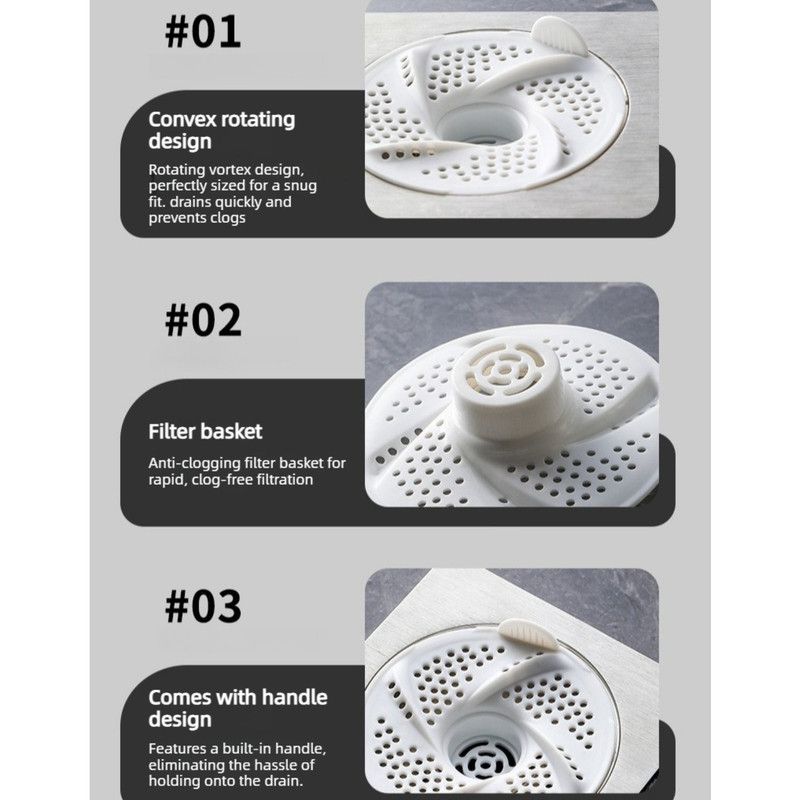3-Piece Floor Drain Strainer, Bathroom Hair Catcher, Sewer Anti-Clog Drain Cover—Gray