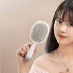 Air Cushion Massage Comb, Anti-Static Paddle Hair Brush with Cleaning Tool—White