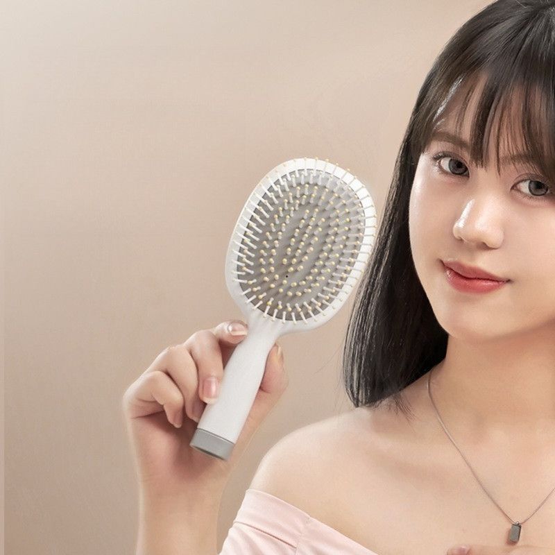 Air Cushion Massage Comb, Anti-Static Paddle Hair Brush with Cleaning Tool—White