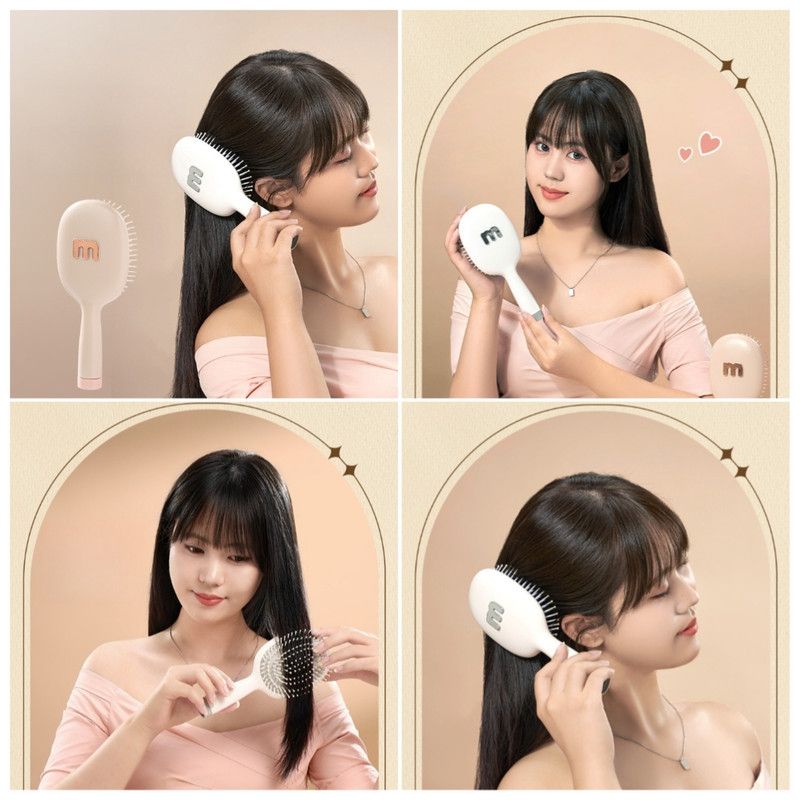 Air Cushion Massage Comb, Anti-Static Paddle Hair Brush with Cleaning Tool—White