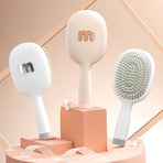 Air Cushion Massage Comb, Anti-Static Paddle Hair Brush with Cleaning Tool—White