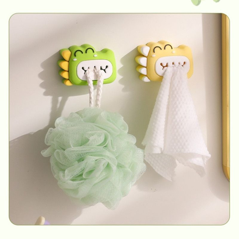 Dinosaur Bite Clip, No-Drill Towel Clip, Bathroom Face Towel Storage Hook—Green