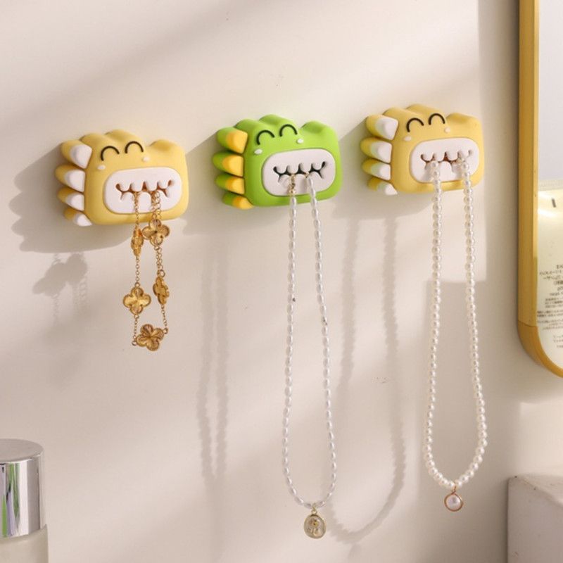 Dinosaur Bite Clip, No-Drill Towel Clip, Bathroom Face Towel Storage Hook—Green