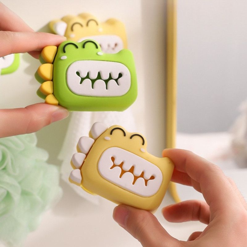 Dinosaur Bite Clip, No-Drill Towel Clip, Bathroom Face Towel Storage Hook—Yellow