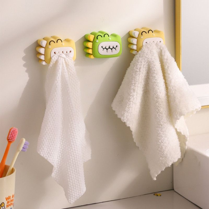 Dinosaur Bite Clip, No-Drill Towel Clip, Bathroom Face Towel Storage Hook—Yellow