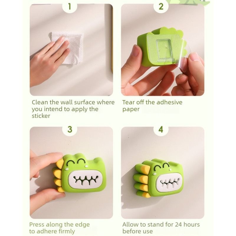 Dinosaur Bite Clip, No-Drill Towel Clip, Bathroom Face Towel Storage Hook—Yellow