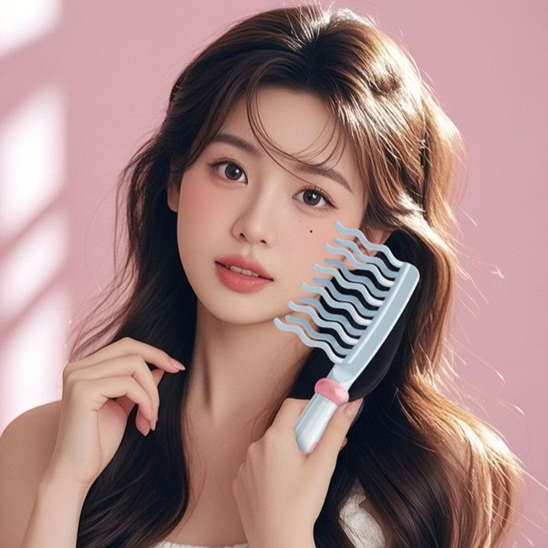 Double-Row Wavy-Tooth Hair Comb, Scalp Massage Anti-Static Styling Comb—Pink