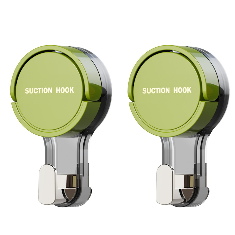 2-Piece Vacuum Suction Cup Hook, No-Drill, Removable, Mark-Free Hook for Bathroom and Kitchen Walls—Green