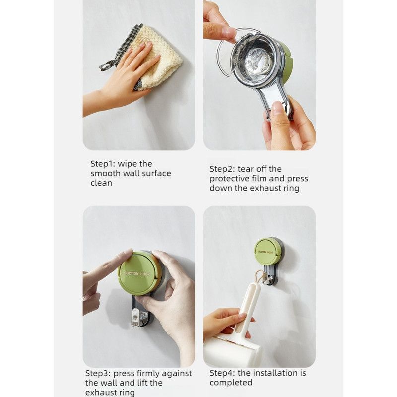 2-Piece Vacuum Suction Cup Hook, No-Drill, Removable, Mark-Free Hook for Bathroom and Kitchen Walls—Green