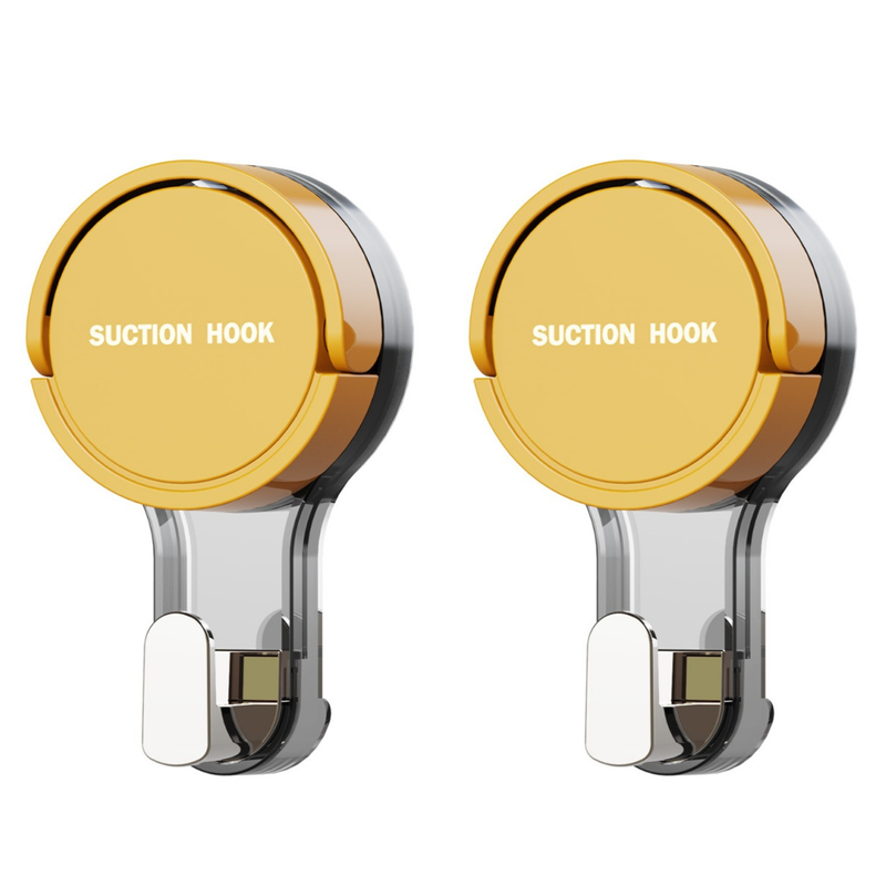 2-Piece Vacuum Suction Cup Hook, No-Drill, Removable, Mark-Free Hook for Bathroom and Kitchen Walls—Yellow