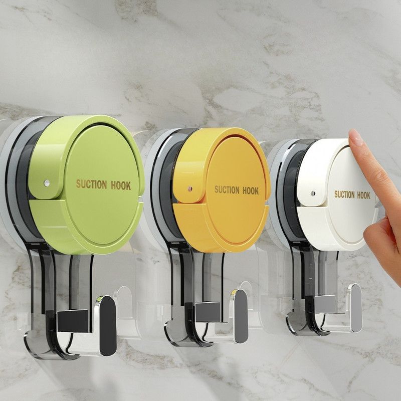 2-Piece Vacuum Suction Cup Hook, No-Drill, Removable, Mark-Free Hook for Bathroom and Kitchen Walls—Yellow
