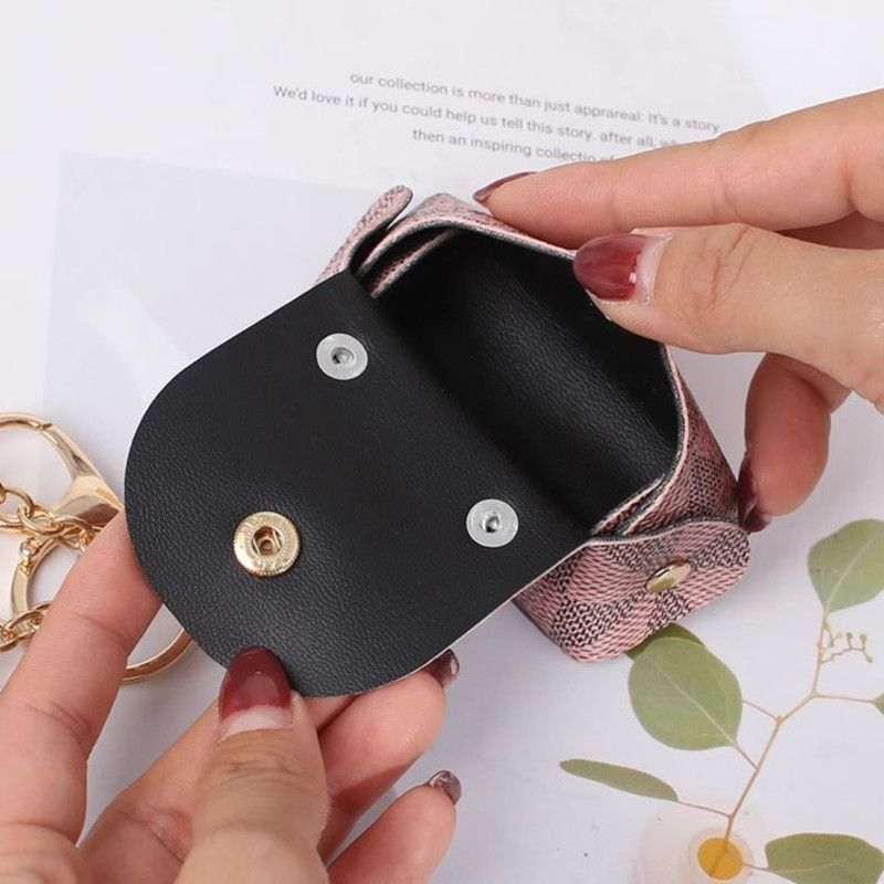 Mini Printed Leather Coin Purse with Tassel Keychain and Earphone Storage Pouch—Brown