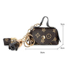 Mini Printed Leather Coin Purse with Tassel Keychain and Earphone Storage Pouch - Red