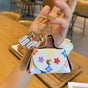 Mini Printed Leather Coin Purse with Tassel Keychain and Earphone Storage Pouch—White
