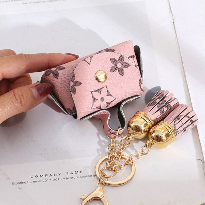 Mini Printed Leather Coin Purse with Tassel Keychain and Earphone Storage Pouch—White