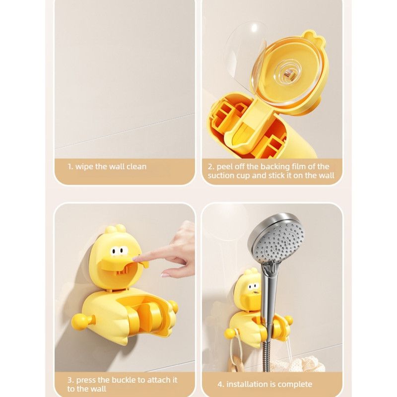 Cartoon Suction Shower Bracket, No-Drill Adjustable Shower Head Holder—White