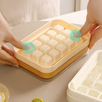 Zero-Touch Press Ice Cube Tray, Food-Grade Ice Storage Box for Refrigerator—Green