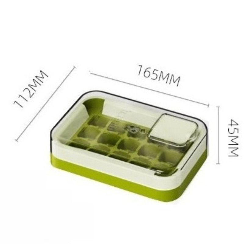 Zero-Touch Press Ice Cube Tray, Food-Grade Ice Storage Box for Refrigerator—Green