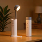 Retractable Folding Desk Lamp Flashlight Rechargeable LED Eye‑Caring Reading Light With Phone Holder