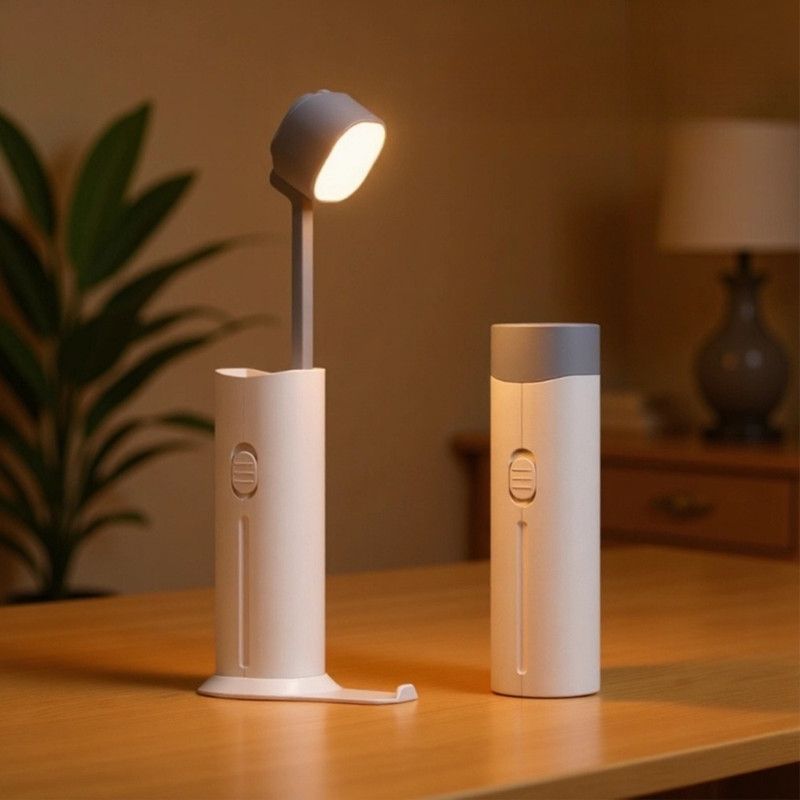 Retractable Folding Desk Lamp Flashlight Rechargeable LED Eye‑Caring Reading Light With Phone Holder