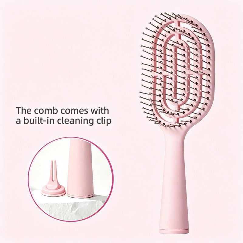 Mini Portable Standing Bone Comb for Women: Fluffy Hair Brush with Scalp Massage Cushion—Pink