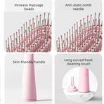 Mini Portable Standing Bone Comb for Women: Fluffy Hair Brush with Scalp Massage Cushion—Pink