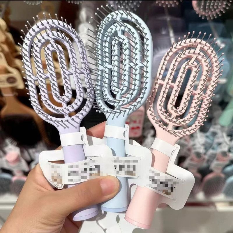 Mini Portable Standing Bone Comb for Women: Fluffy Hair Brush with Scalp Massage Cushion—Pink