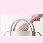 Mini Portable Standing Bone Comb for Women: Fluffy Hair Brush with Scalp Massage Cushion—Pink