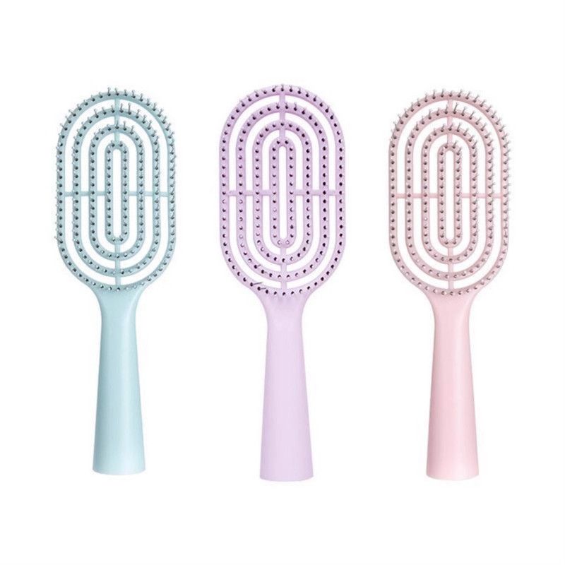 Mini Portable Standing Bone Comb for Women: Fluffy Hair Brush with Scalp Massage Cushion—Pink