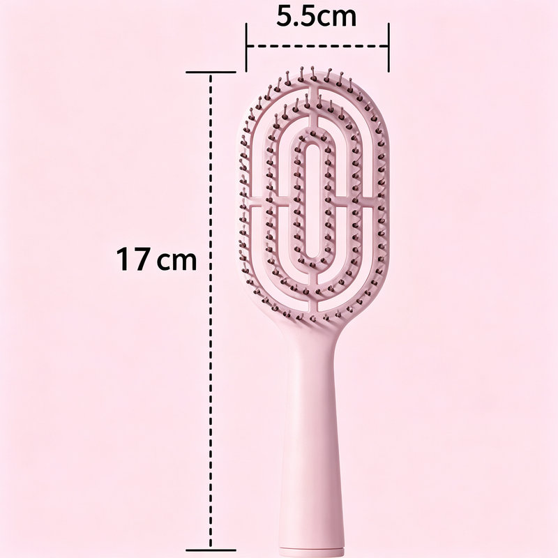 Mini Portable Standing Bone Comb for Women: Fluffy Hair Brush with Scalp Massage Cushion—Pink