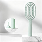 Standable Long Handle Bone Comb Women Fluffy Hair Brush Curly Hair Scalp Massage Comb—Green