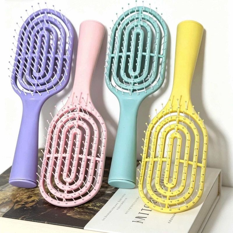 Standable Long Handle Bone Comb Women Fluffy Hair Brush Curly Hair Scalp Massage Comb—Green