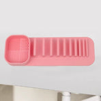 Wall-Mount Silicone Makeup Brush Holder, 2-in-1 Cleaning & Drying Cosmetic Brush Organizer—Pink