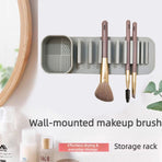 Wall-Mount Silicone Makeup Brush Holder, 2-in-1 Cleaning & Drying Cosmetic Brush Organizer—Pink