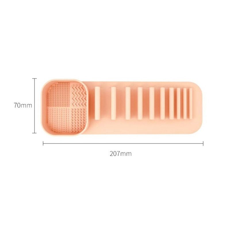 Wall-Mount Silicone Makeup Brush Holder, 2-in-1 Cleaning & Drying Cosmetic Brush Organizer—Pink