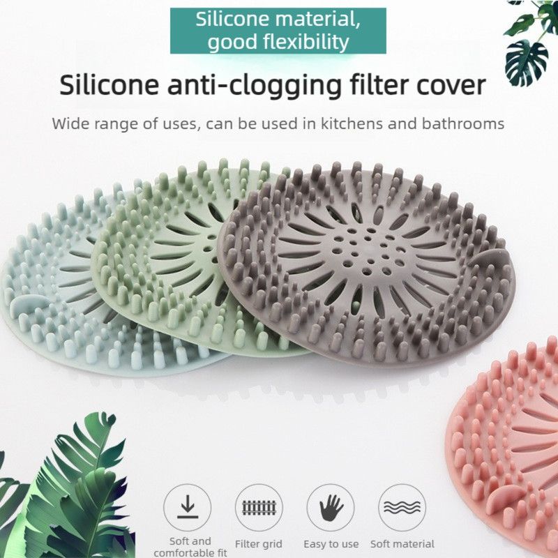 Silicone Anti-clog Filter Cover, Bathroom Drain Hair Catcher, Kitchen Sink Drain Strainer—Light Gray
