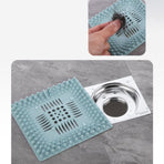 TPR Square Drain Mat, Bathroom Hair Catcher, Kitchen Sink Drain Anti-clog Filter—Blue