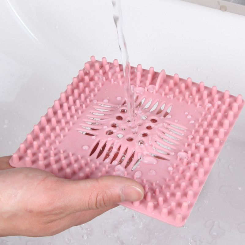 TPR Square Drain Mat, Bathroom Hair Catcher, Kitchen Sink Drain Anti-Clog Filter—Gray