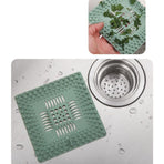 TPR Square Drain Mat, Bathroom Hair Catcher, Kitchen Sink Drain Anti-Clog Filter—Green