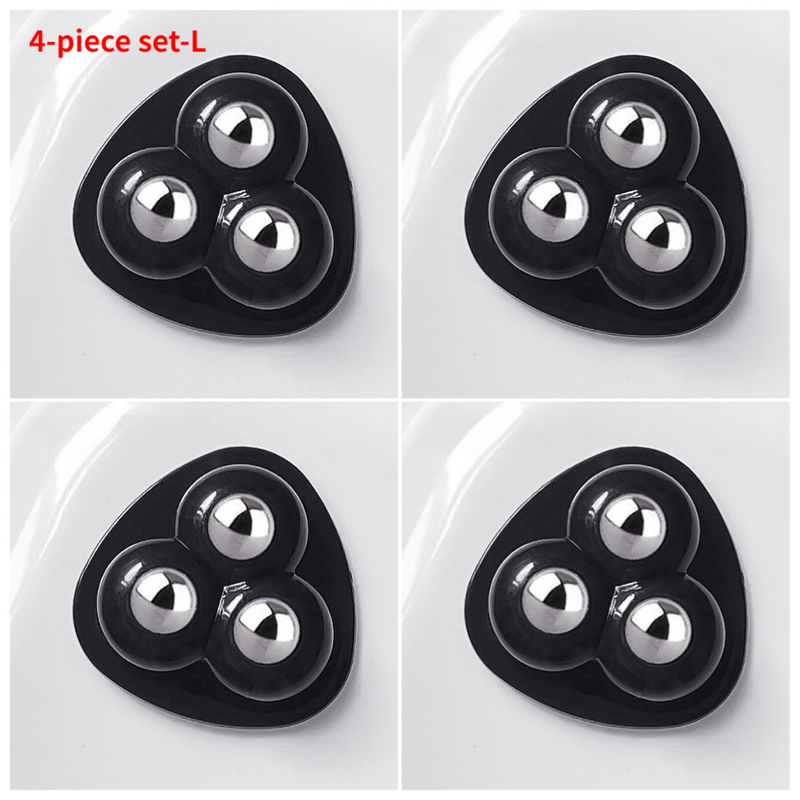 Self-Adhesive 3-Ball Caster Wheels, No-Drill Paste-On Rollers for Storage Boxes, 4-Piece Set - L - Black