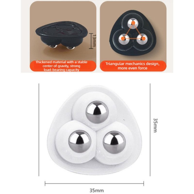Self-Adhesive 3-Ball Caster Wheels, No-Drill Paste-On Rollers for Storage Boxes, 4-Piece Set - L - Black