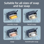 Cute Antler Soap Dish, No-Drill Wall-Mounted Soap Holder with Lid, Drainage Design, Single Compartment - Gray