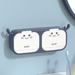 Cute Antler Soap Dish, No-Drill Wall-Mounted Soap Holder with Lid, Drainage Design, Double Compartment - Blue